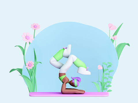 3D rendering of cute girl exercising