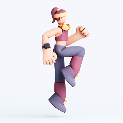 3D rendering of cute girl exercising