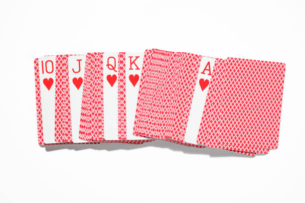 istock Playing cards and Royal Flush, hearts suit on a white background. 1675781383
