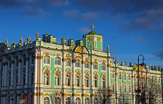 Beautiful building was built in 1754-1762 and is a famous tourist attraction.  St. Petersburg, Russia. October 24, 2021.