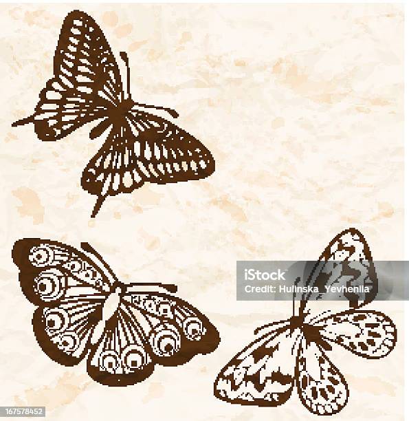 Vieux Papier Froissé Avec Papillons Volant Dans Langle Vecteurs libres de droits et plus d'images vectorielles de Beauté