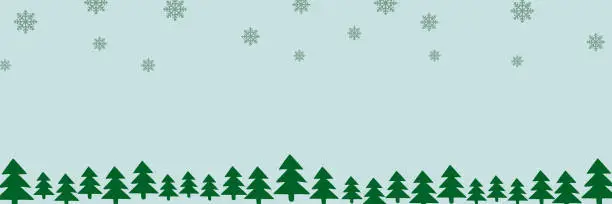 Vector illustration of Winter Landscape with fir trees and snowflakes. Forest, park, alley. Silhouette vector Flat illustration with Copy space for text. Christmas template for Decoration, Banner, Postcard, Placard.