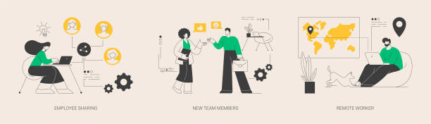 Teamwork abstract concept vector illustrations. Teamwork abstract concept vector illustration set. Employee sharing, new team members, remote worker, online job, distance team, outsource freelancer, sign contract, adaptation abstract metaphor. flexible adaptable stock illustrations