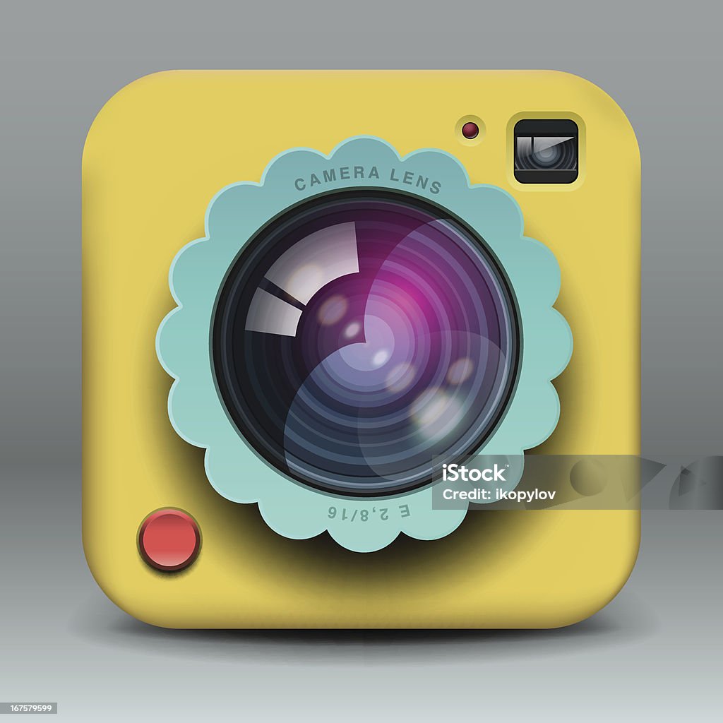 App design giallo foto fotocamera icona - arte vettoriale royalty-free di Alla griglia