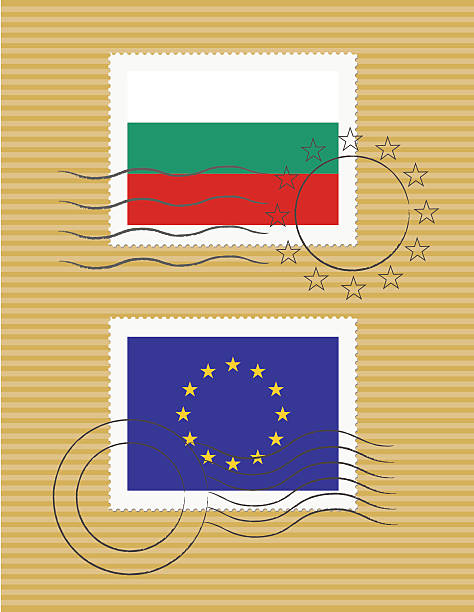 Stamps with flag of Bulgaria and EU vector art illustration