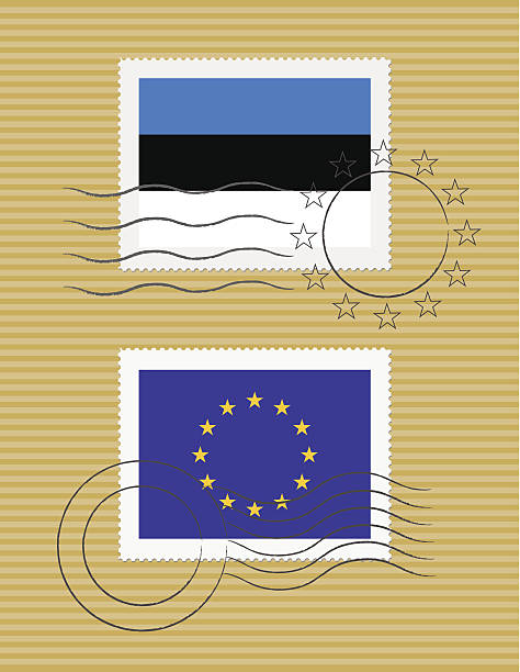 Stamps with flag of Estonia and EU vector art illustration