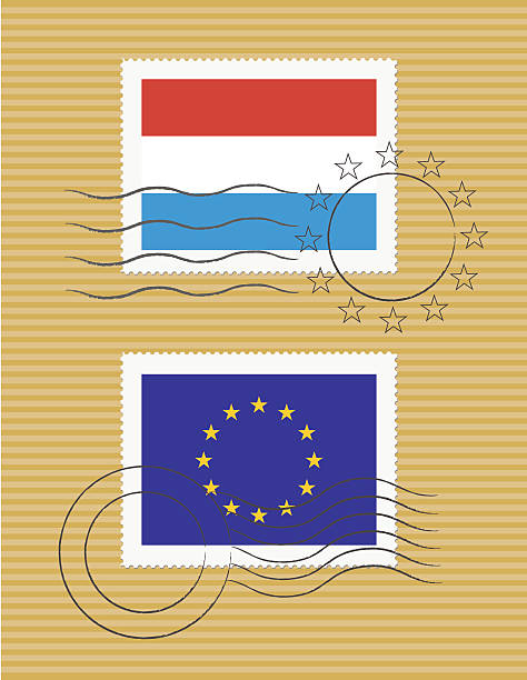 Stamps with flag of Luxembourg and EU vector art illustration