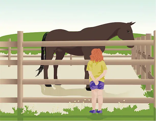 Vector illustration of Girl Looking at a Horse