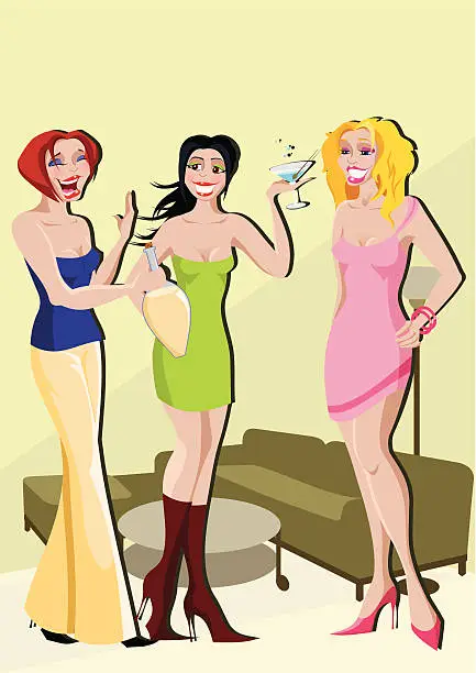 Vector illustration of party girls