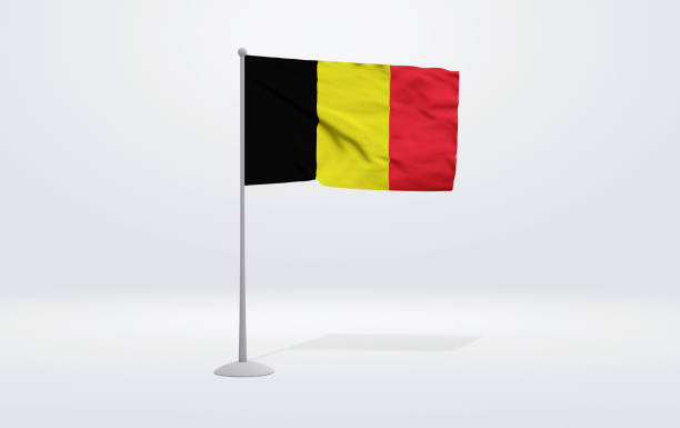 istock 3D illustration of a Belgian flag extended on a flagpole and a studio backdrop in the background. 1675811311