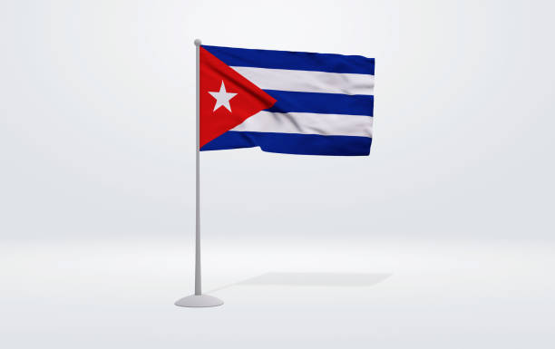 istock 3D illustration of a Cuban flag extended on a flagpole and a studio backdrop in the background. 1675811334