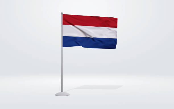 istock 3D illustration of a Dutch flag extended on a flagpole and a studio backdrop in the background. 1675811868