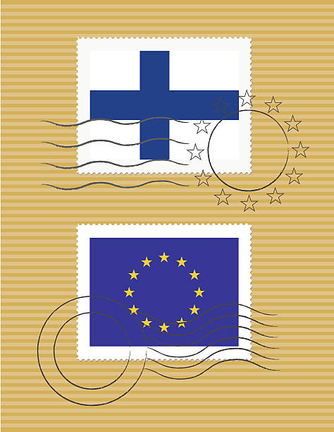 Finland and European Union - Stamps with flag vector art illustration