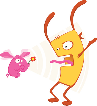 A funny yellow bloke meets a tiny, flying, pink elephant and seems to be  a bit shocked by the encounter. But it looks like the little creature just wants to make friends!