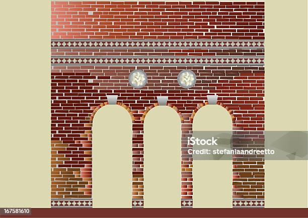 Ziegelmauer Mit Dekoration Stock Vektor Art und mehr Bilder von Architektonisches Detail - Architektonisches Detail, Architektur, Baumaterial