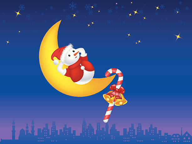 ilustrações de stock, clip art, desenhos animados e ícones de mulher boneco de neve dormir na lua - candy cane flash