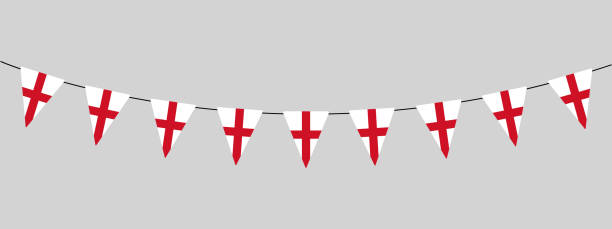 영국 국기 멧새 페넌트, 삼각형 깃발 문자열, 벡터 장식 요소 - british flag bunting flag english culture stock illustrations
