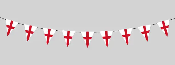 Vector illustration of England flag bunting pennants, string of triangular flags, vector decorative element