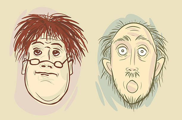 ilustraciones, imágenes clip art, dibujos animados e iconos de stock de dos hombres de la historieta cabezales - men old human eye beard