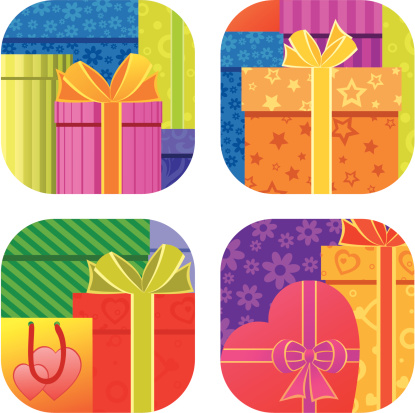 Background with assorted colorful gift boxes and paper bags