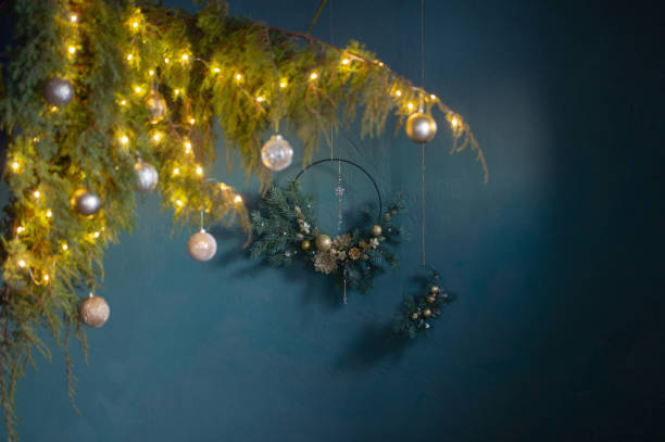 istock christmas decor with golden balls on background  dark wall 1675841249