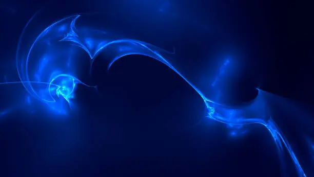 Photo of Abstract light trail, smoke or plasma blue fractal art background with copy space.