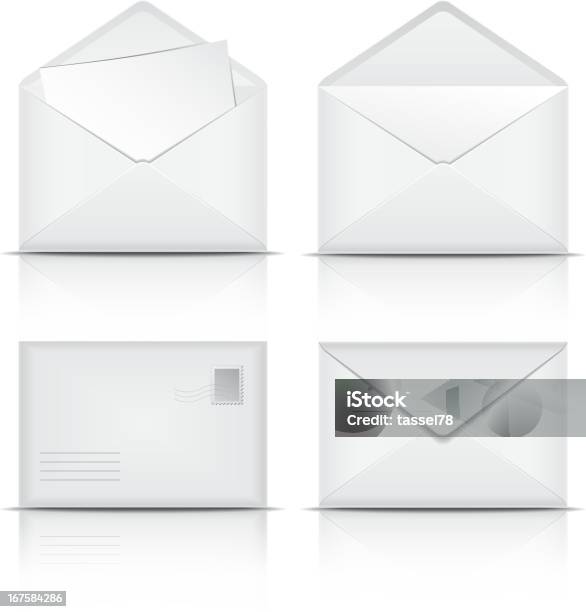 Conjunto De Branco Envelopes - Arte vetorial de stock e mais imagens de Aberto - Aberto, Branco, Carta - Documento