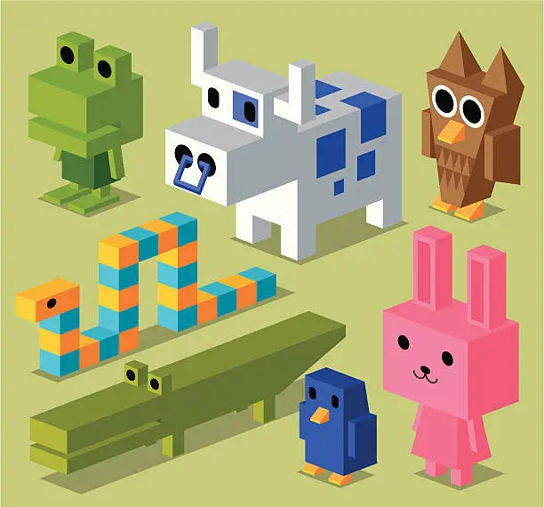 Vector illustration of Cubic Animal Collection