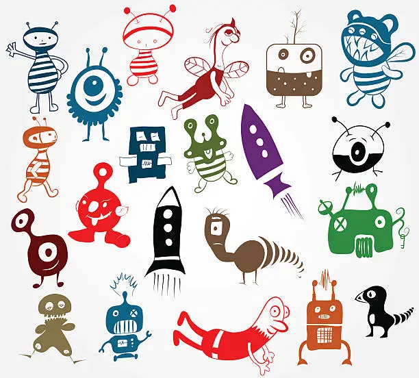 Vector illustration of Doodle characters set