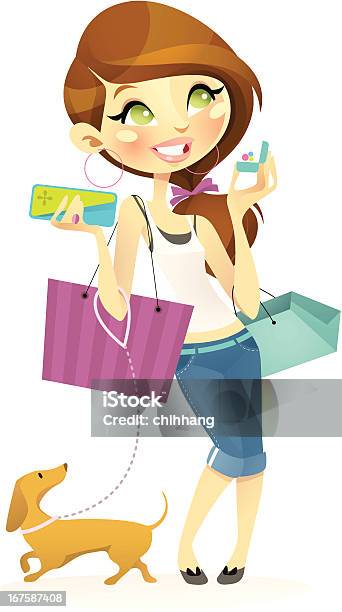 쇼핑광 Brunette 등장인물에 대한 스톡 벡터 아트 및 기타 이미지 - 등장인물, 활력, 갈색 머리