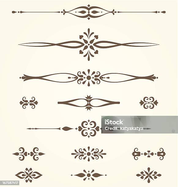 Ornate Motifs Set On Brown And Cream Stock Illustration - Download Image Now - Collection, Curled Up, Decoration
