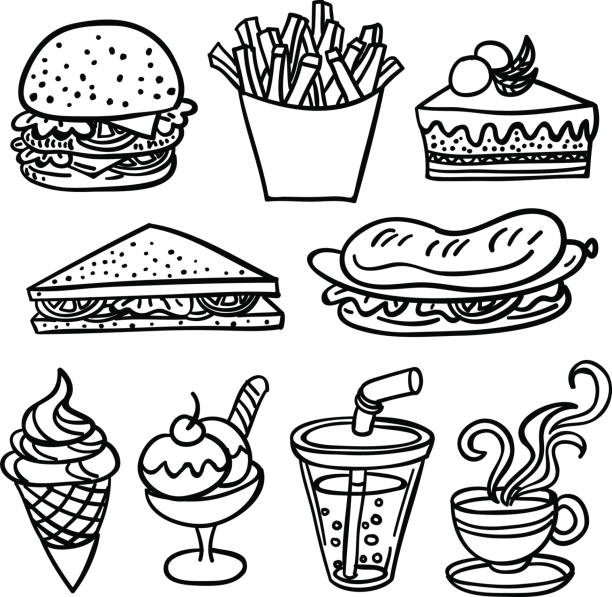 fastfood pobrania w czarny i biały - vector cup tea cup white background stock illustrations