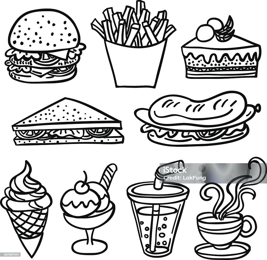 Fastfood коллекции в черно-белом - Векторная графика Бутерброд роялти-фри