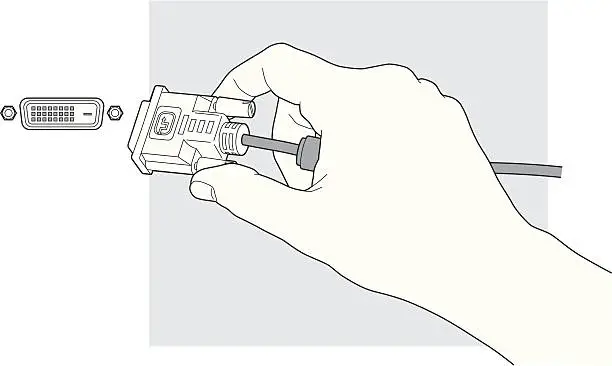 Vector illustration of hand holding a computer monitor DVI cable