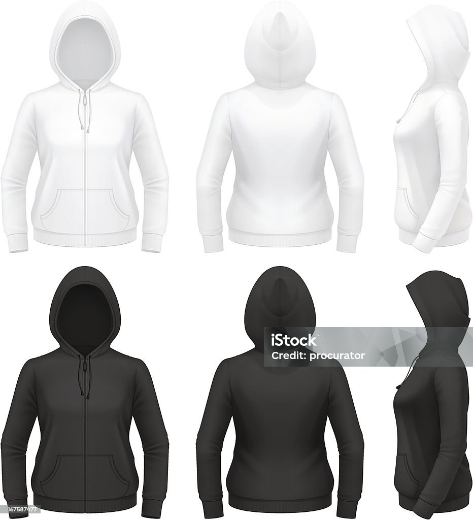 Women's zip hoodie with pockets Vector illustration of classic women's zip hoodie with pockets. Hooded Shirt stock vector