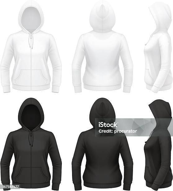 Womens Zip Hoodie With Pockets Stock Illustration - Download Image Now - Hooded Shirt, Black Color, Template
