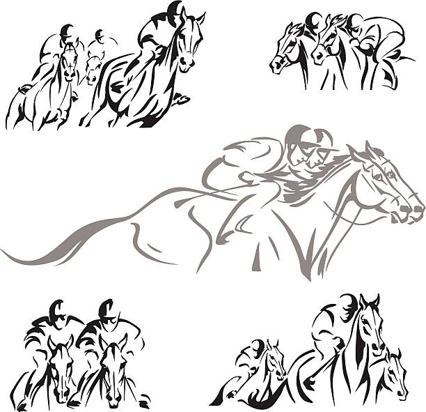 пять лошадь-состязание темы - themes stock illustrations