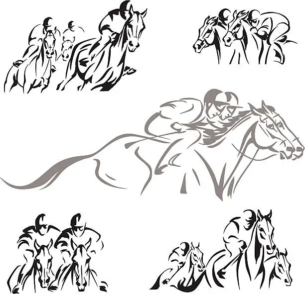 Vector illustration of Five horse-racing themes
