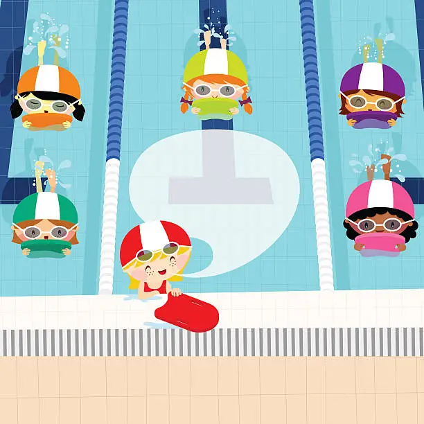 Vector illustration of Swim lessons for girls