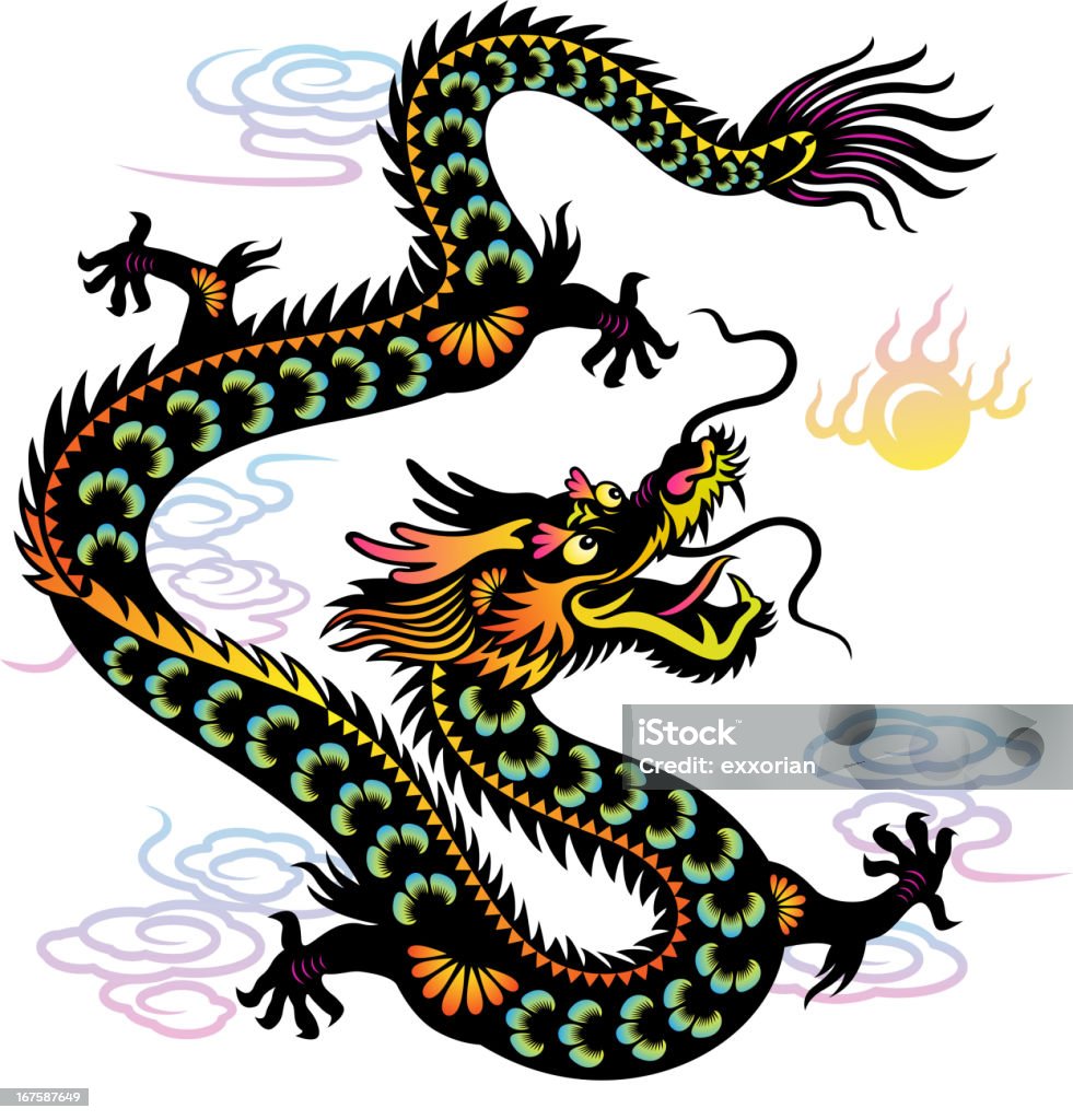Year of the Dragon Colorful Paper-cut Art Chinese dragon painting Chinese Culture stock vector