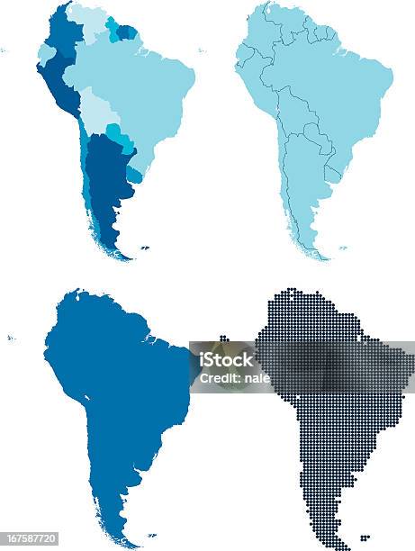 América Do Sul Quatro Diferentes Mapas Azul - Arte vetorial de stock e mais imagens de América do Sul - América do Sul, Argentina, Azul