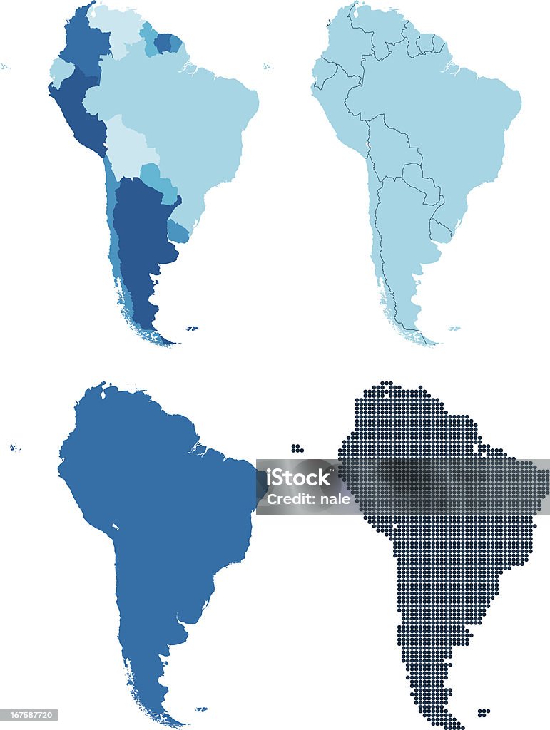 Южная Америка четырех различных голубой карты - Векторная графика Амазония роялти-фри