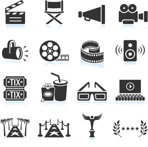 Movie industry black & white royalty free vector icon set Movie industry black & white icon set hollywood stock illustrations