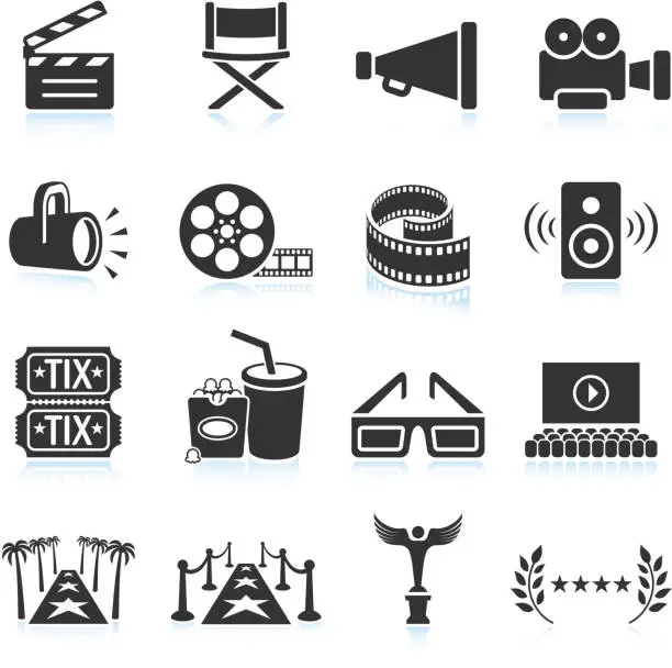 Vector illustration of Movie industry black & white royalty free vector icon set