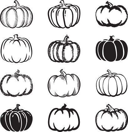 Pumpkins, set of different styles.