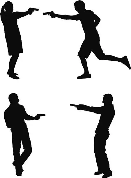 Vector illustration of People aiming with handguns