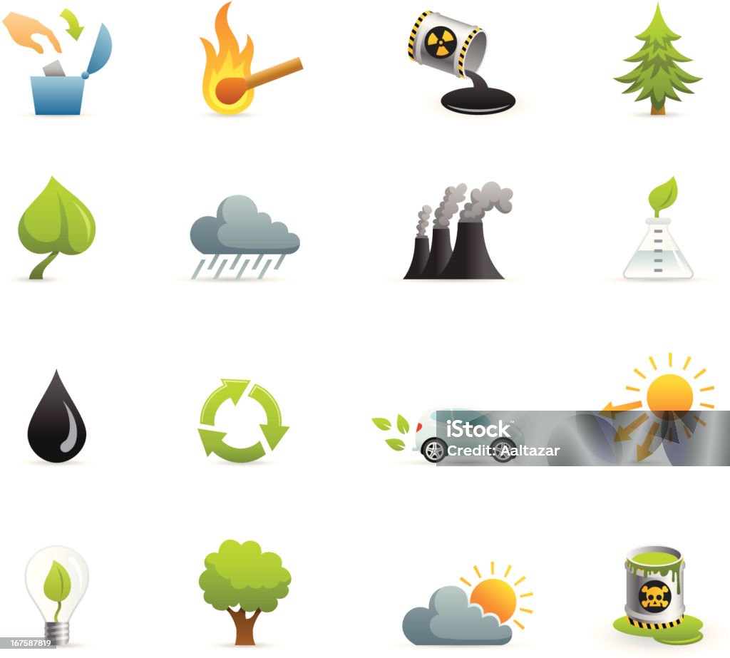 Color Icons - Eco 16 color icons representing different eco related symbols. Cloud - Sky stock vector