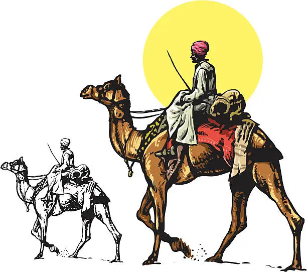 Vector illustration of Camel and bedouin