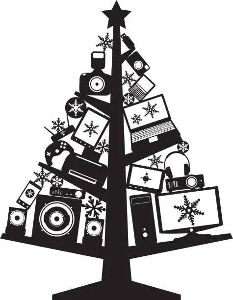 Vector illustration of Christmas Tree with Hi-Tech Gadget