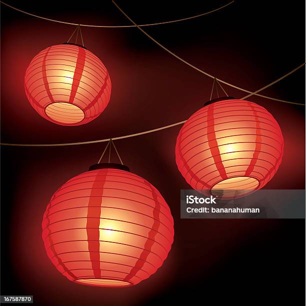 Three Red Paper Lanterns Hanging From Wires Stock Illustration - Download Image Now - Paper Lantern, Lantern, Chinese Culture